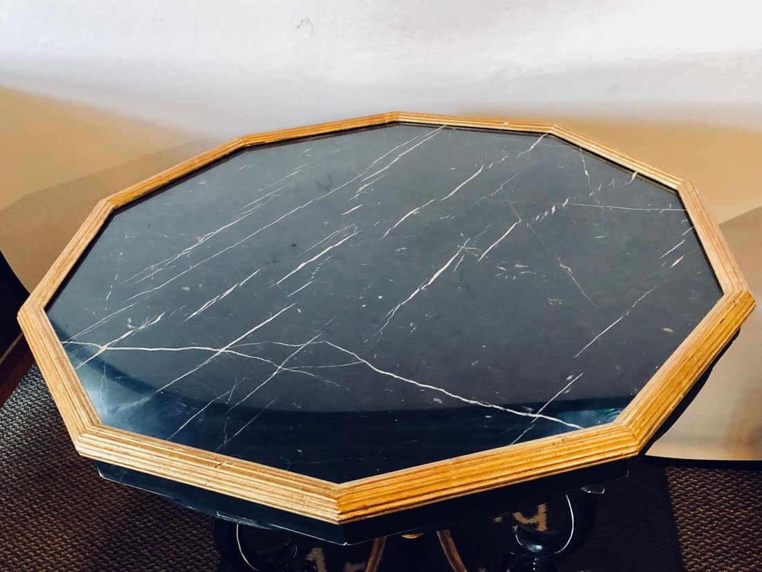 Ebony and Gilt Marble Top Octagonal Shaped Centre or End Table or Pedestal - 4