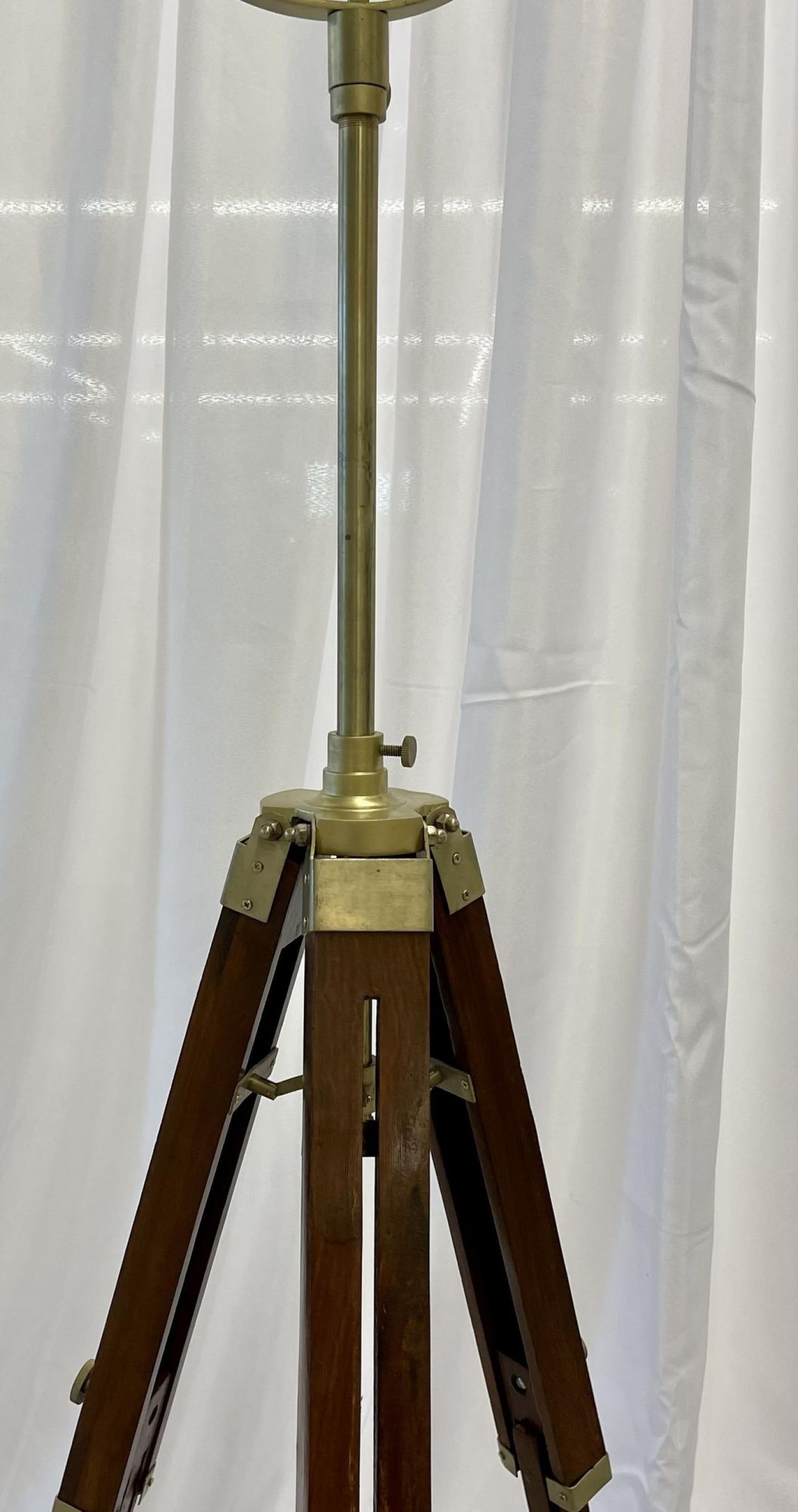 Pair of Industrial Style Search Lights, Mahogany Tri-Pod Base - 10