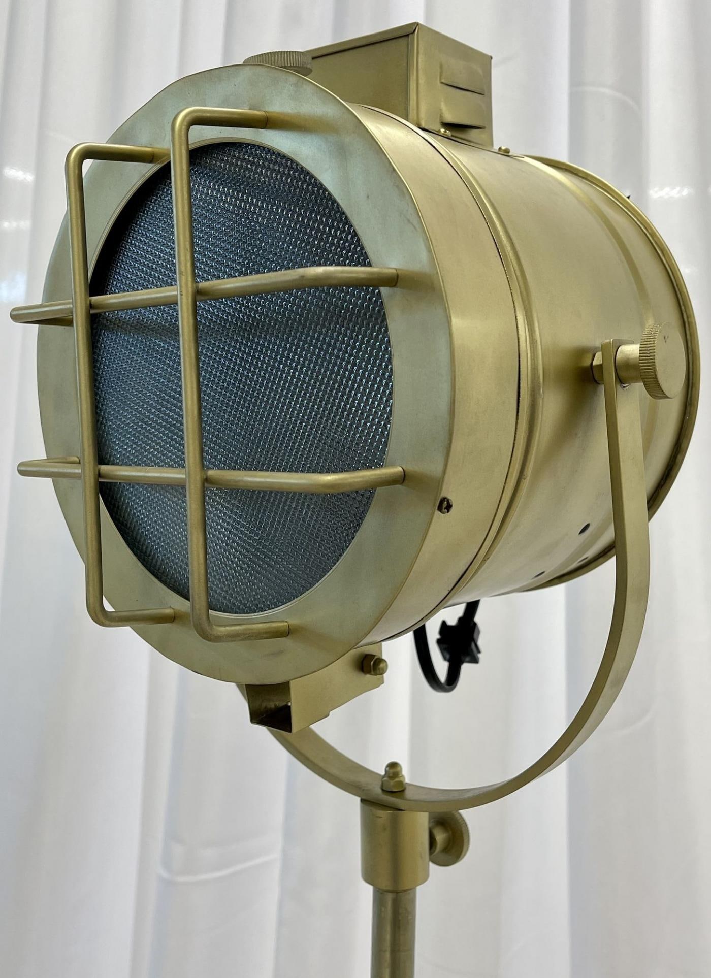 Pair of Industrial Style Search Lights, Mahogany Tri-Pod Base - 8