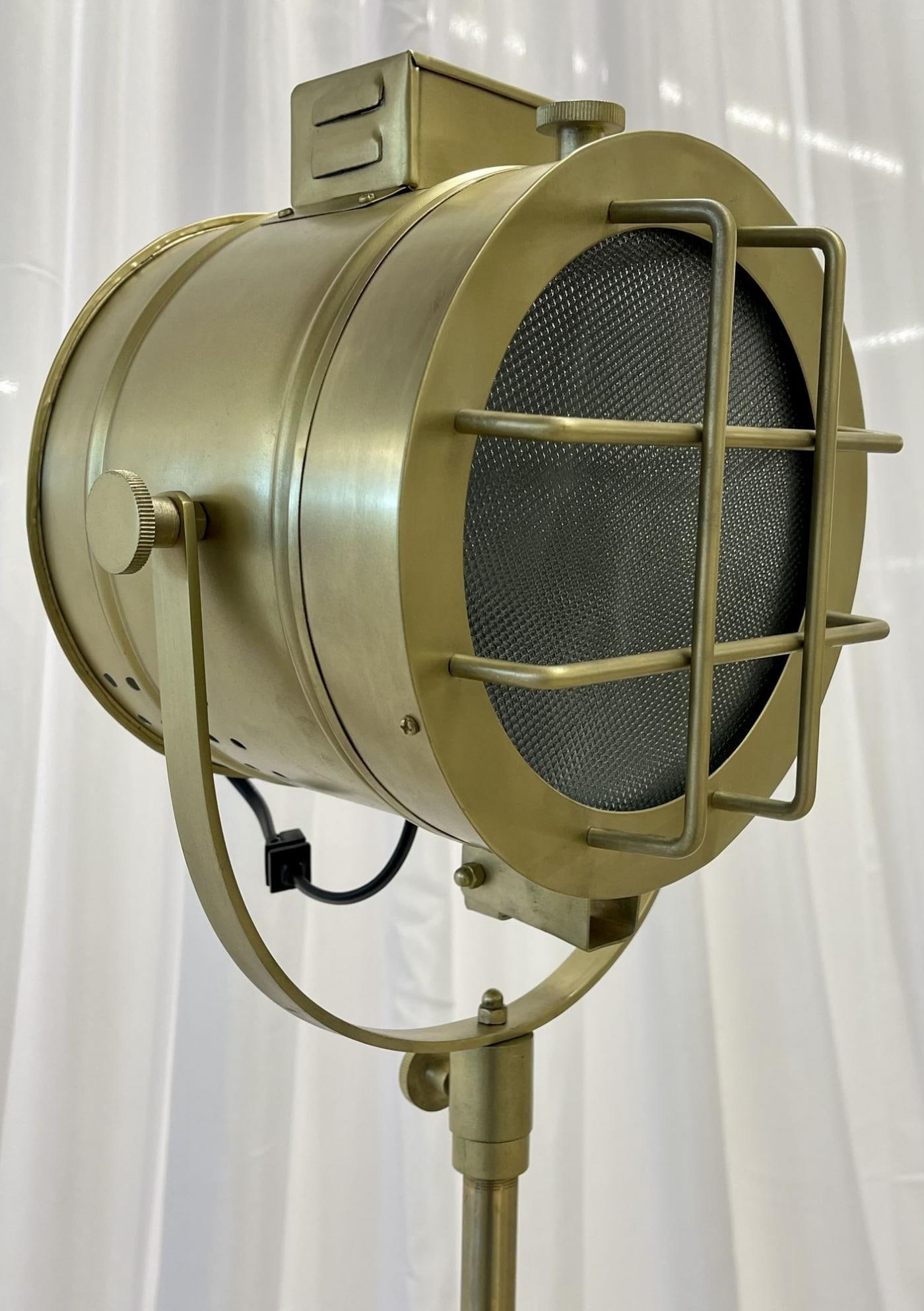 Pair of Industrial Style Search Lights, Mahogany Tri-Pod Base - 9