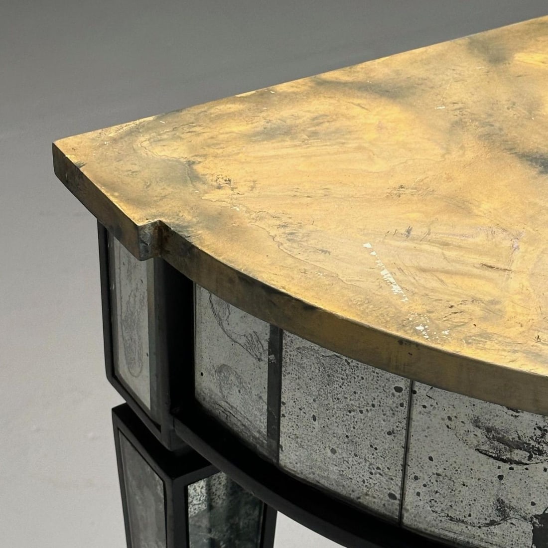 Maison Jansen Style, Directoire, Demilune Console Table, Distressed Mirror - 7