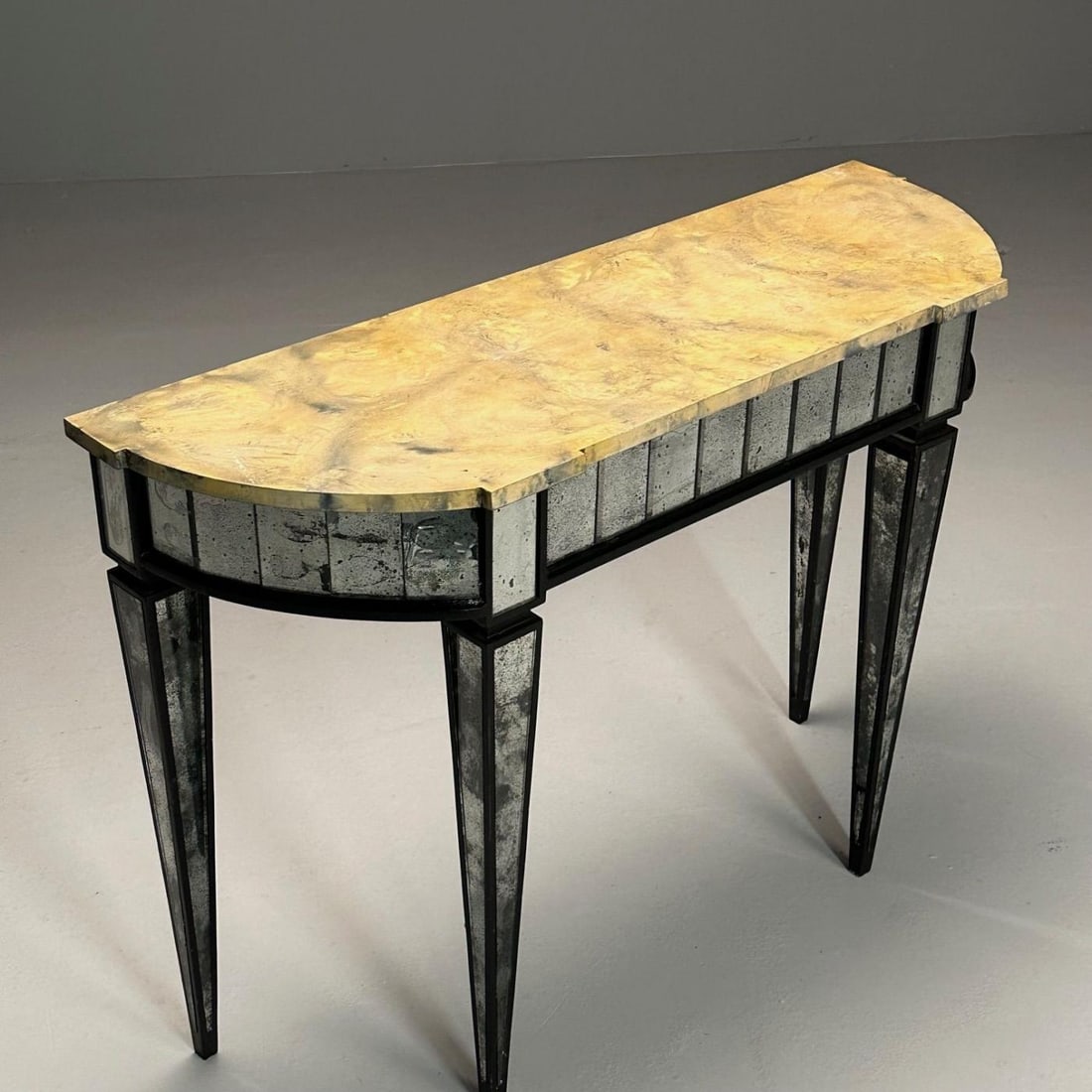 Maison Jansen Style, Directoire, Demilune Console Table, Distressed Mirror - 8