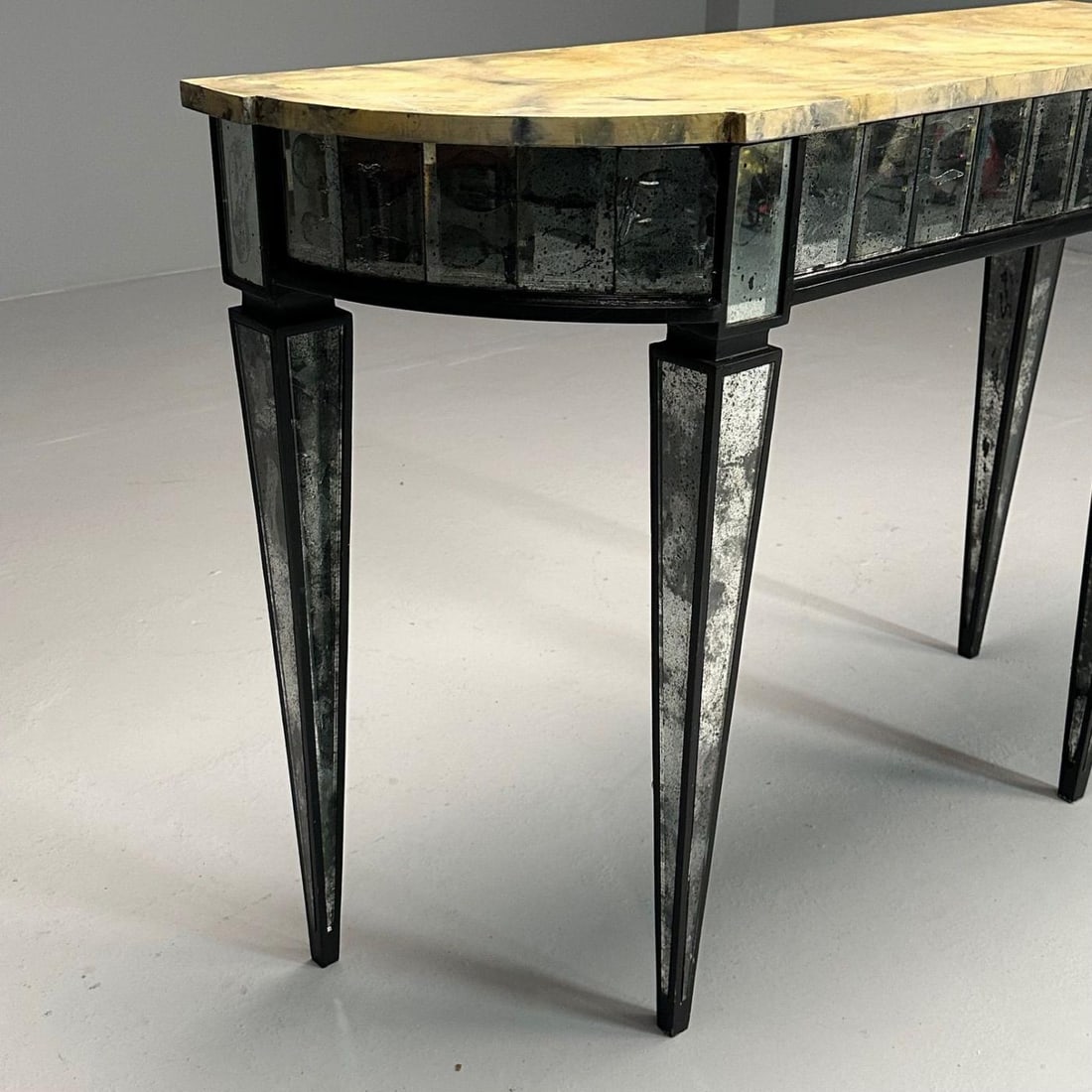 Maison Jansen Style, Directoire, Demilune Console Table, Distressed Mirror - 9