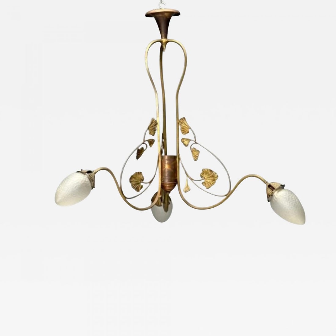 Italian Mid-Century Modern, Floral Chandelier, Brass, Copper, Italy, 1920s - 2