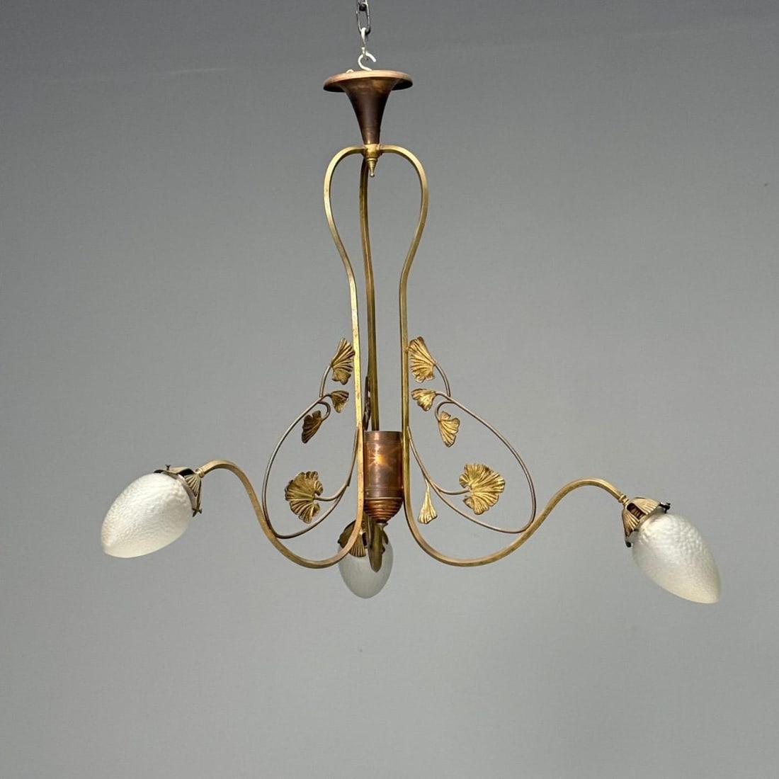 Italian Mid-Century Modern, Floral Chandelier, Brass, Copper, Italy, 1920s - 3