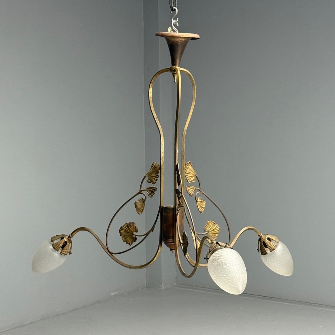 Italian Mid-Century Modern, Floral Chandelier, Brass, Copper, Italy, 1920s - 6