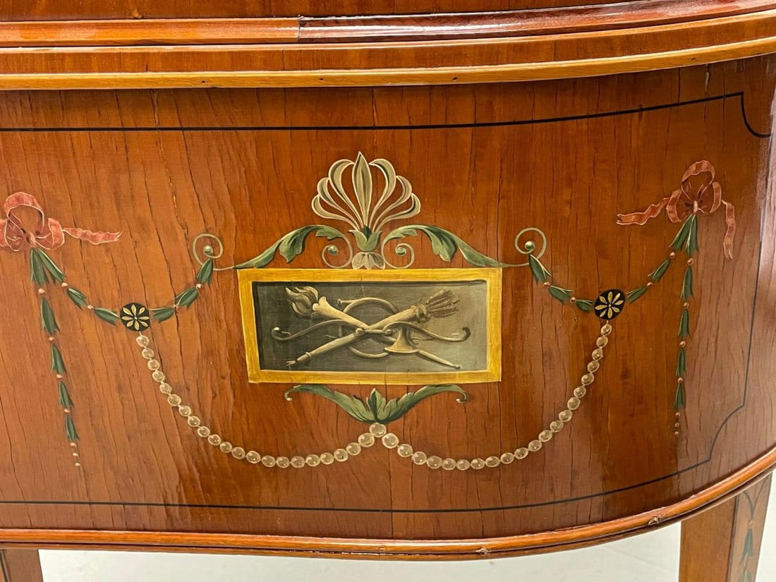 Adams Edwardian Inlaid Carlton House Desk, Hand Painted, Satinwood, A. Kaufman - 11