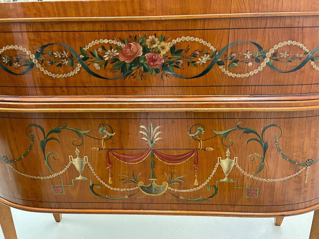 Adams Edwardian Inlaid Carlton House Desk, Hand Painted, Satinwood, A. Kaufman - 13