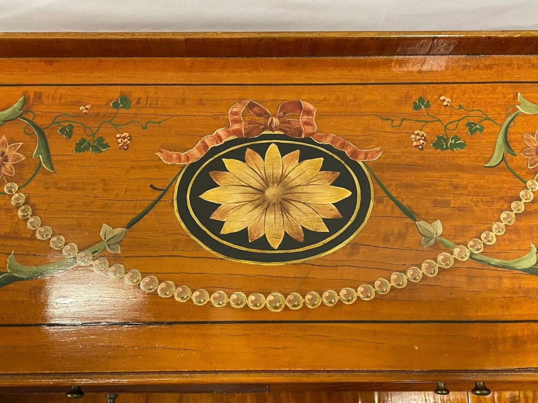 Adams Edwardian Inlaid Carlton House Desk, Hand Painted, Satinwood, A. Kaufman - 6