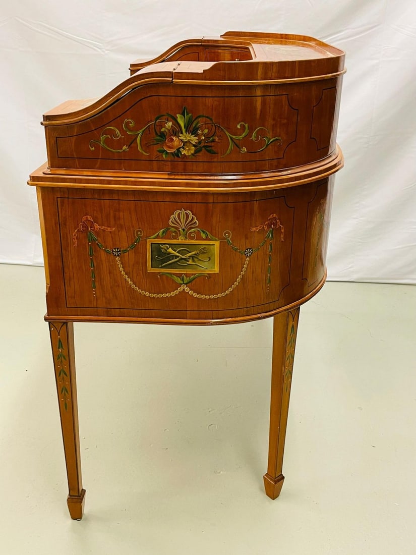 Adams Edwardian Inlaid Carlton House Desk, Hand Painted, Satinwood, A. Kaufman - 7