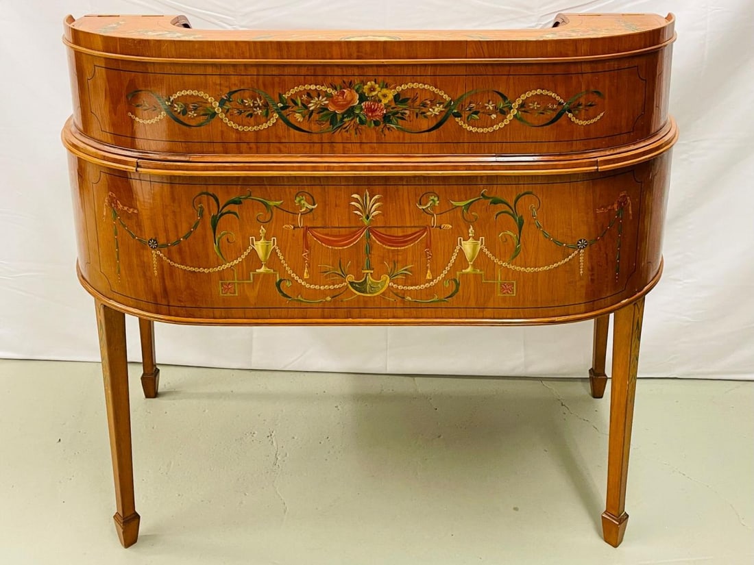 Adams Edwardian Inlaid Carlton House Desk, Hand Painted, Satinwood, A. Kaufman - 8
