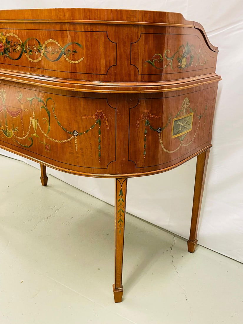 Adams Edwardian Inlaid Carlton House Desk, Hand Painted, Satinwood, A. Kaufman - 9