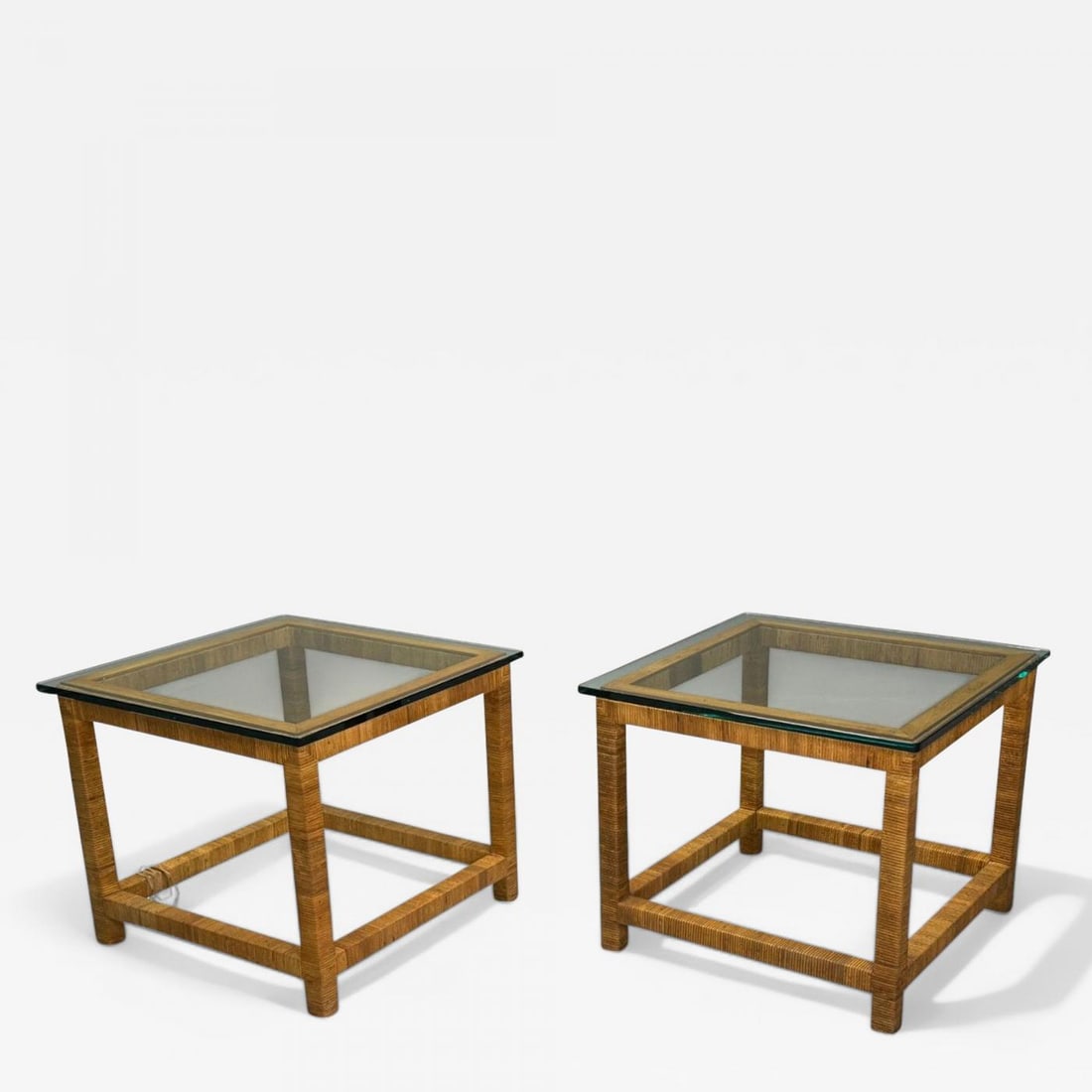 Bielecky Brothers, Modern Side Tables, Cane Wrap, Glass, USA, 21st C. - 2