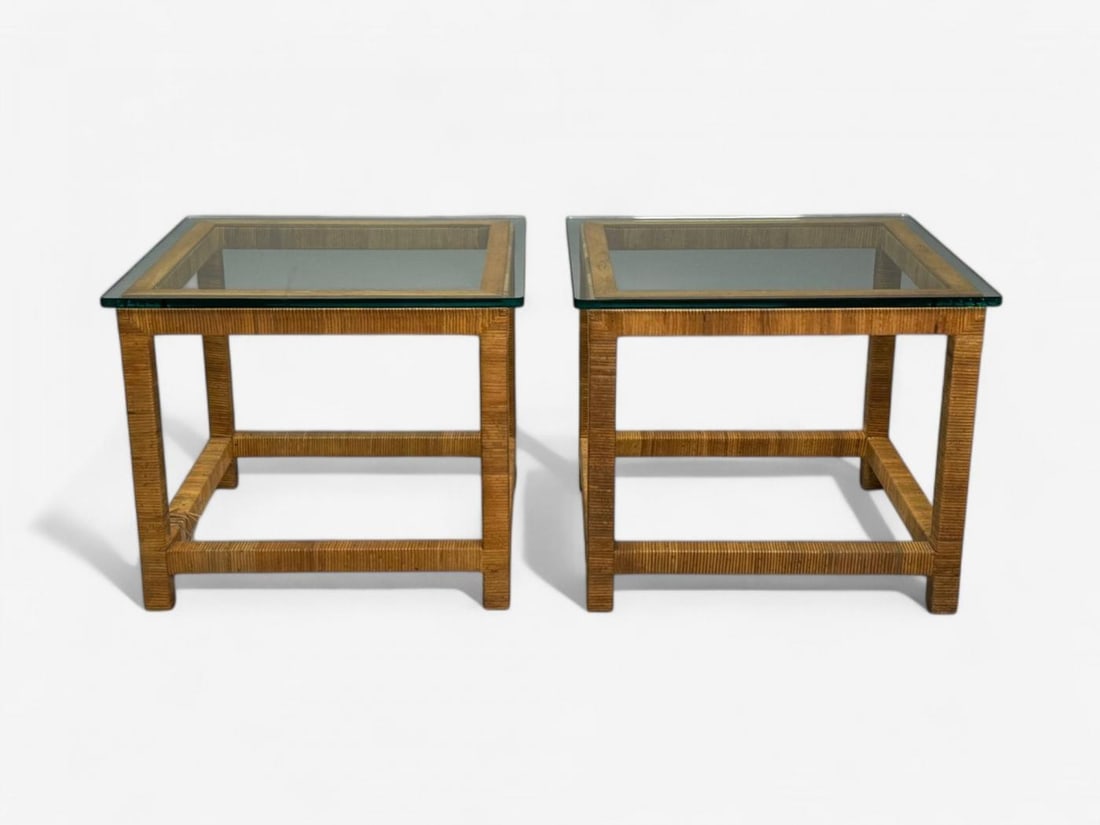 Bielecky Brothers, Modern Side Tables, Cane Wrap, Glass, USA, 21st C. - 3