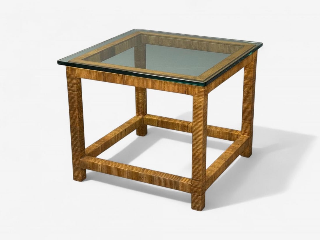 Bielecky Brothers, Modern Side Tables, Cane Wrap, Glass, USA, 21st C. - 5