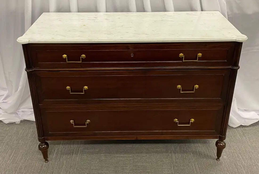 Maison Jansen Stamped Louis XVI Style Mahogany Marble-Top Commode - 5