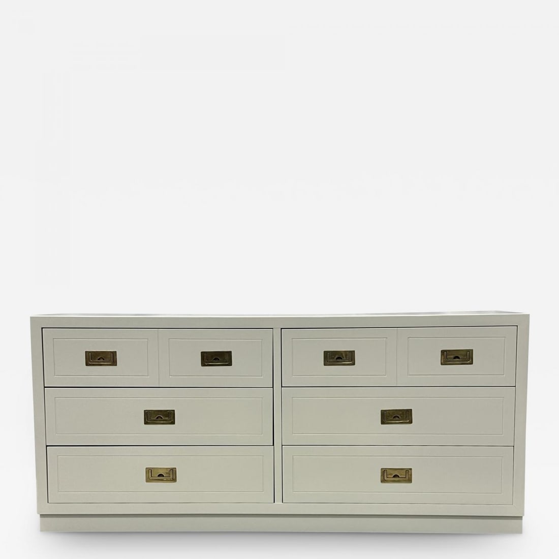 Mid-Century Modern White Campaign Dresser / Chest of Drawers, America, Brass - 2