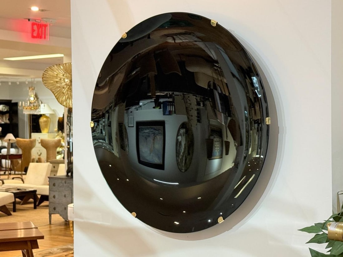 Contemporary, Concave Glass, Brass, Black Modern Space Age Wall Mirror - 3