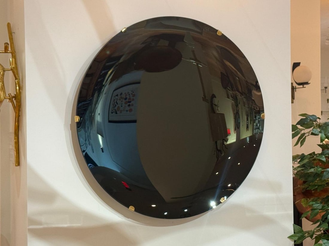 Contemporary, Concave Glass, Brass, Black Modern Space Age Wall Mirror - 8