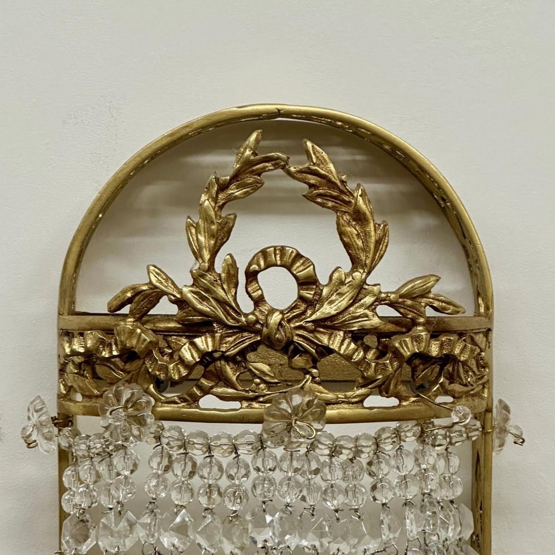 Louis XVI Style, Wall Sconces, Basket Form, Gilt Bronze, Crystal, France, 1940s - 6