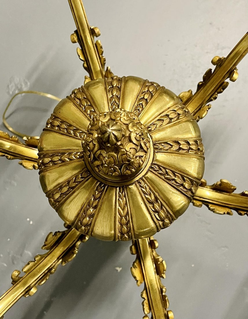 French Solid Bronze Six Light Chandelier, Canopy, Chain, Estate item - 10