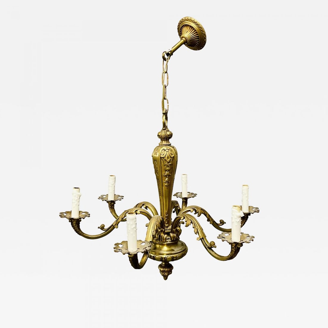 French Solid Bronze Six Light Chandelier, Canopy, Chain, Estate item (1 of 13)