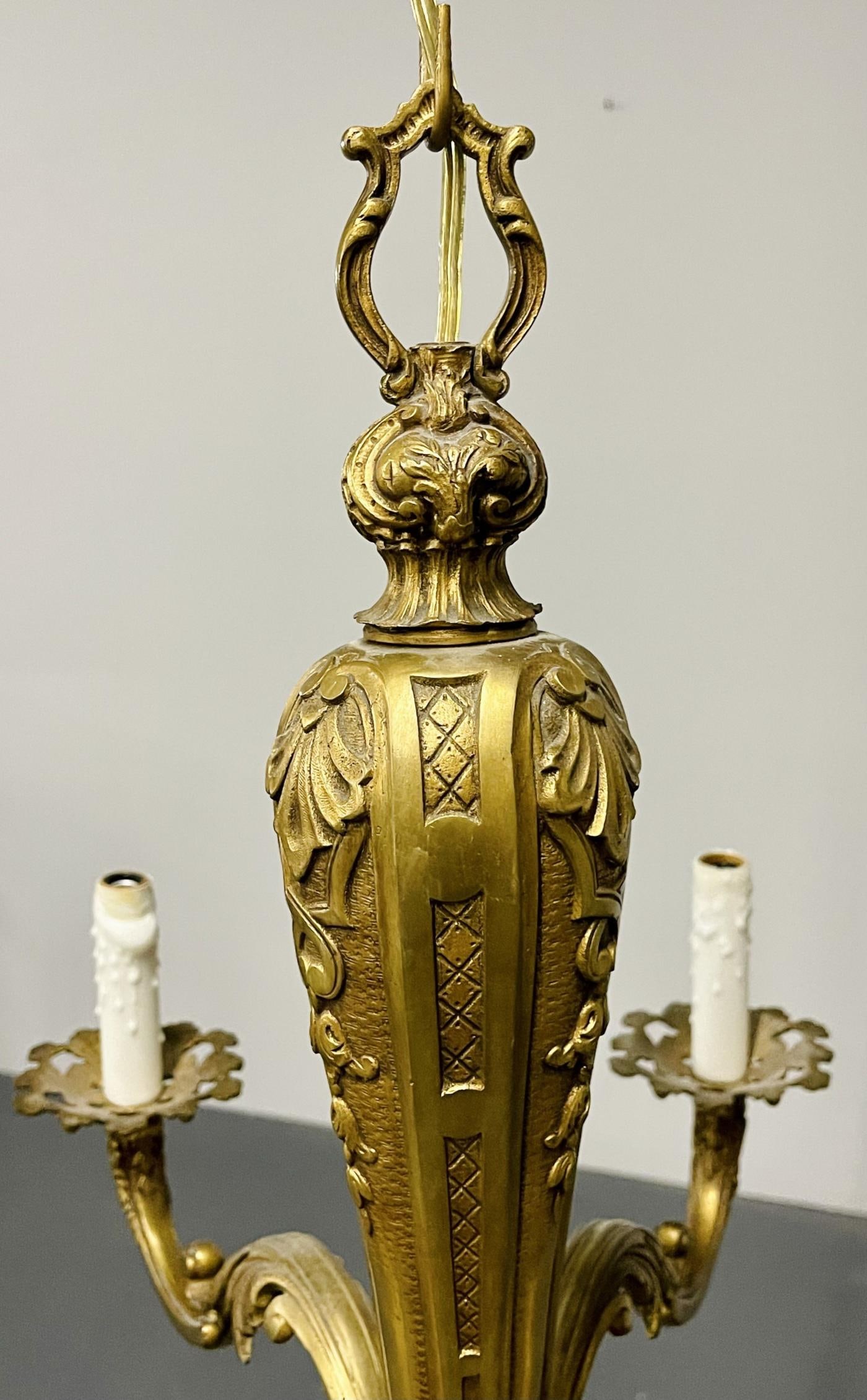 French Solid Bronze Six Light Chandelier, Canopy, Chain, Estate item - 7