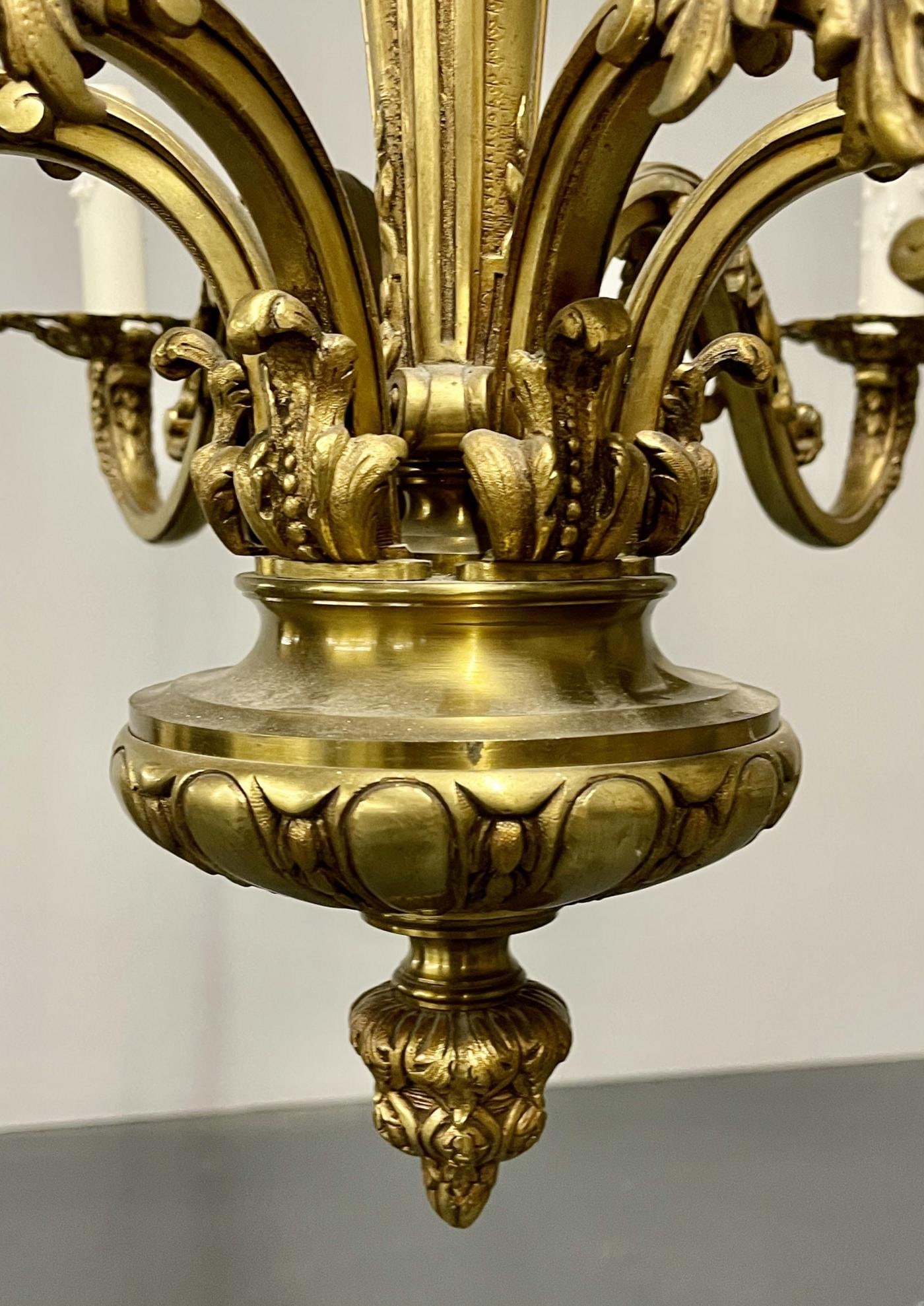 French Solid Bronze Six Light Chandelier, Canopy, Chain, Estate item - 9