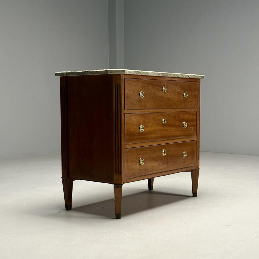 Gustavian, Louis XVI Style, Commode, Mahogany, Marble, Brass, Sweden, 1980s - 6