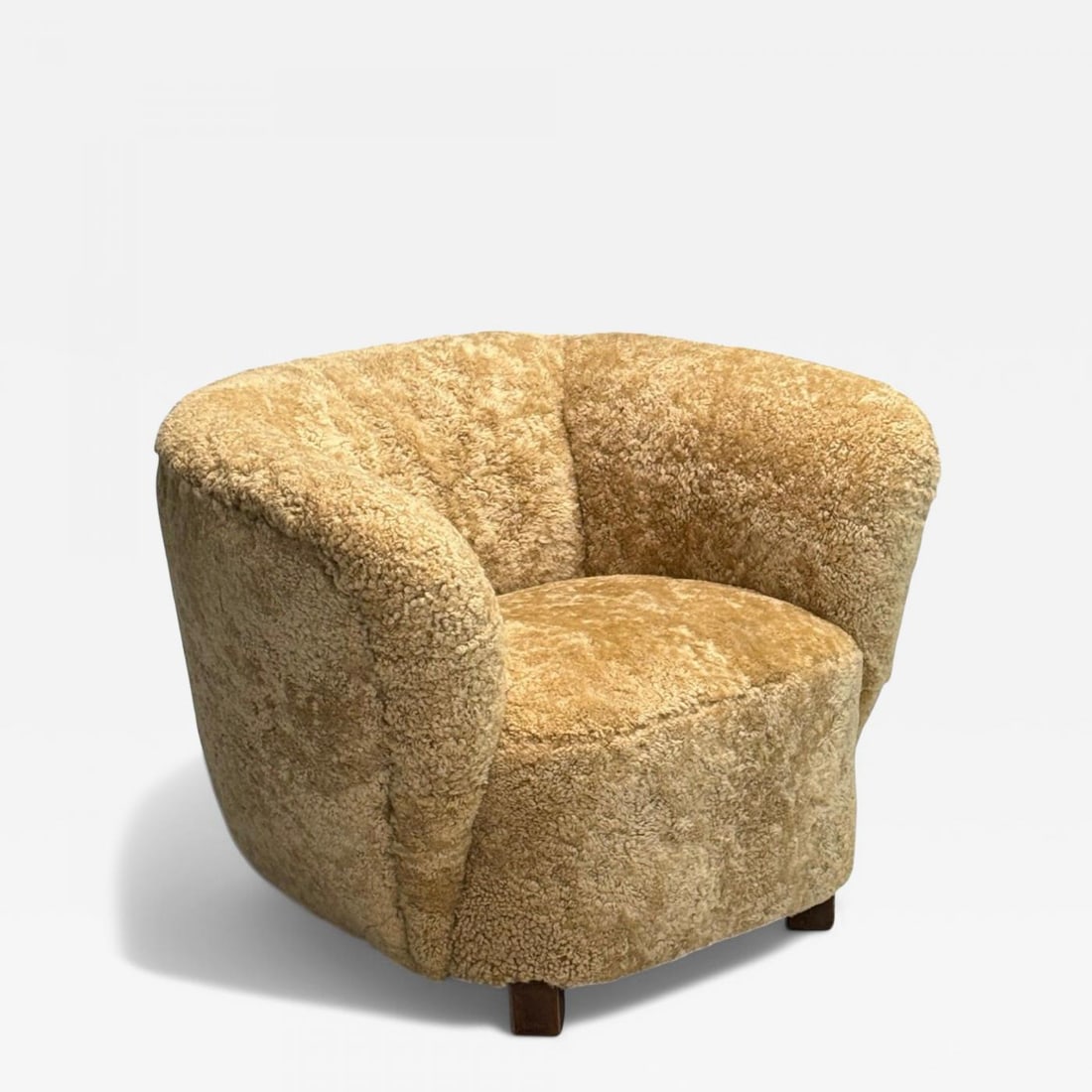 Danish Modern, Beech, Honey Sheepskin, Banana Style Tub Chair, Denmark, 1930s (1 of 11)