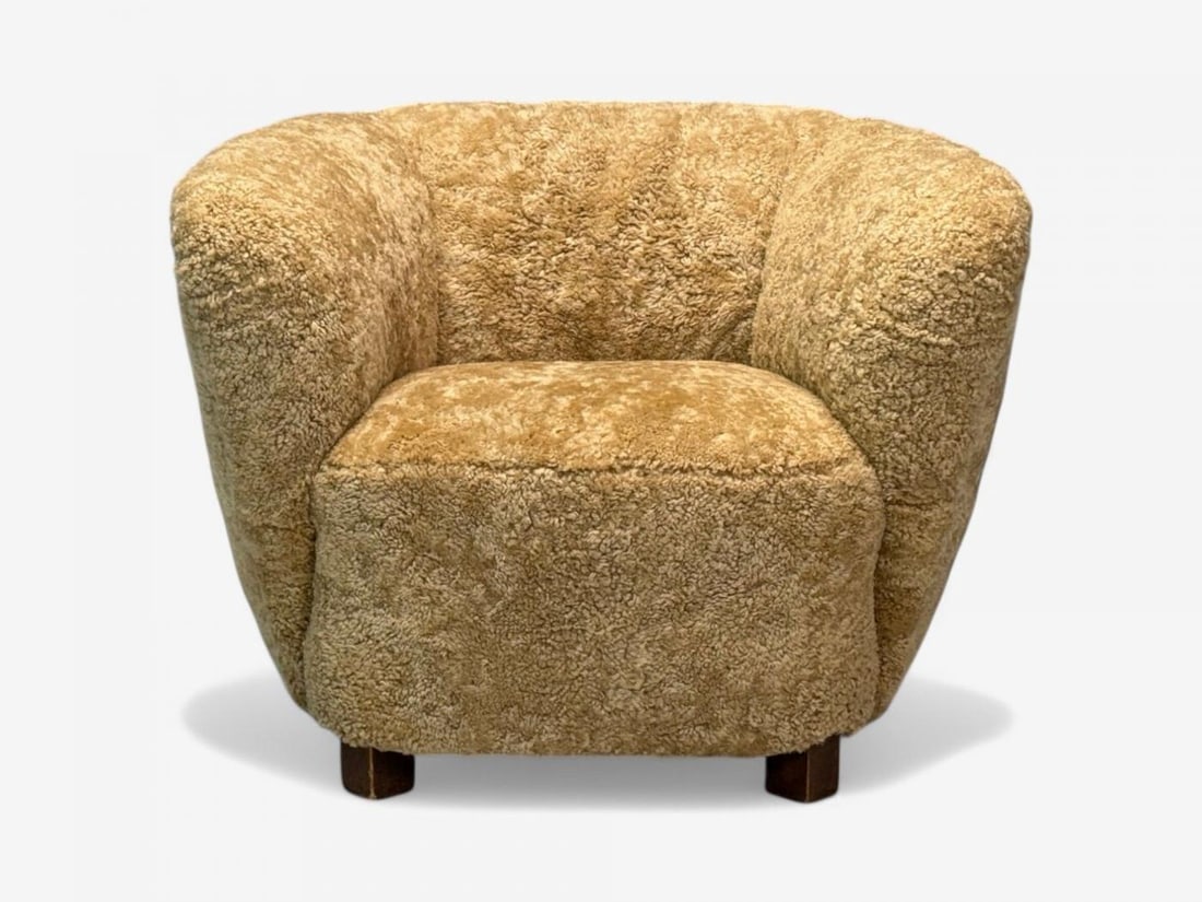 Danish Modern, Beech, Honey Sheepskin, Banana Style Tub Chair, Denmark, 1930s - 4