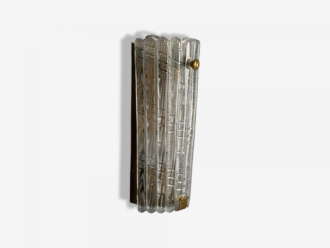 Carl Fagerlund, Textured Glass, Brass, Large Wall Sconce, Sweden, 1940s - 3