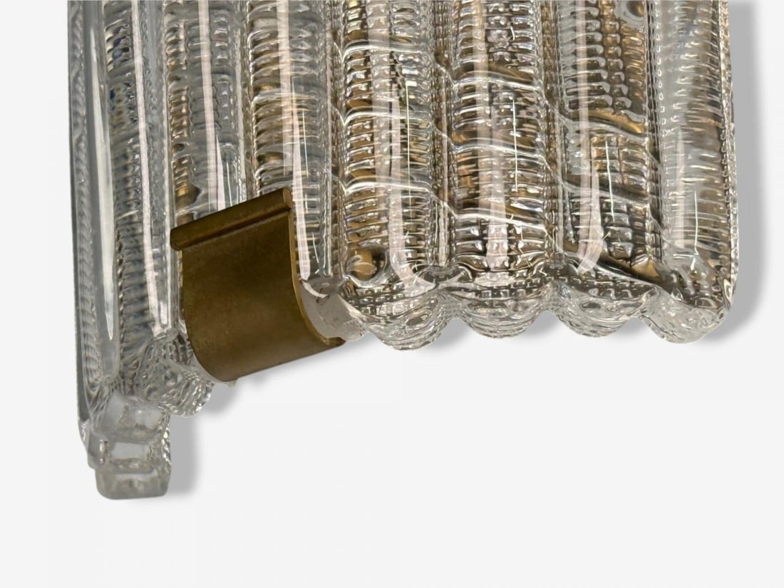 Carl Fagerlund, Textured Glass, Brass, Large Wall Sconce, Sweden, 1940s - 8