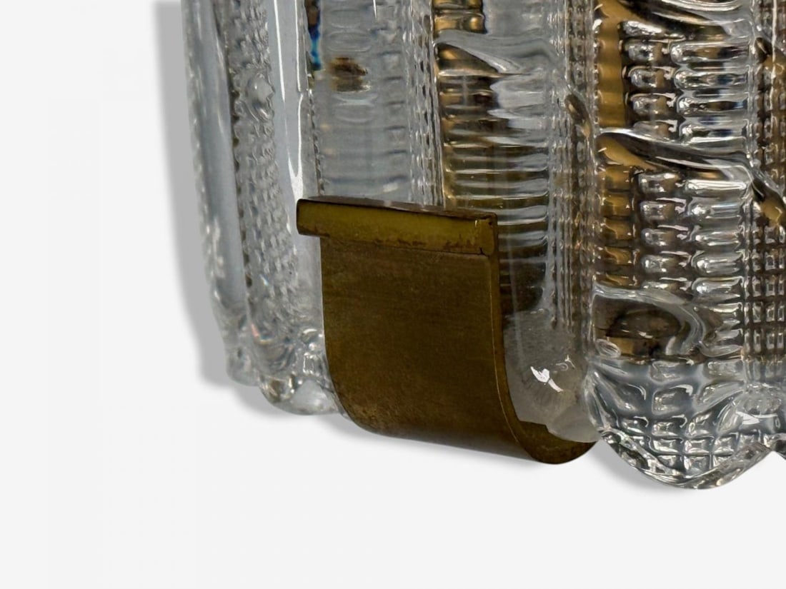 Carl Fagerlund, Textured Glass, Brass, Large Wall Sconce, Sweden, 1940s - 9