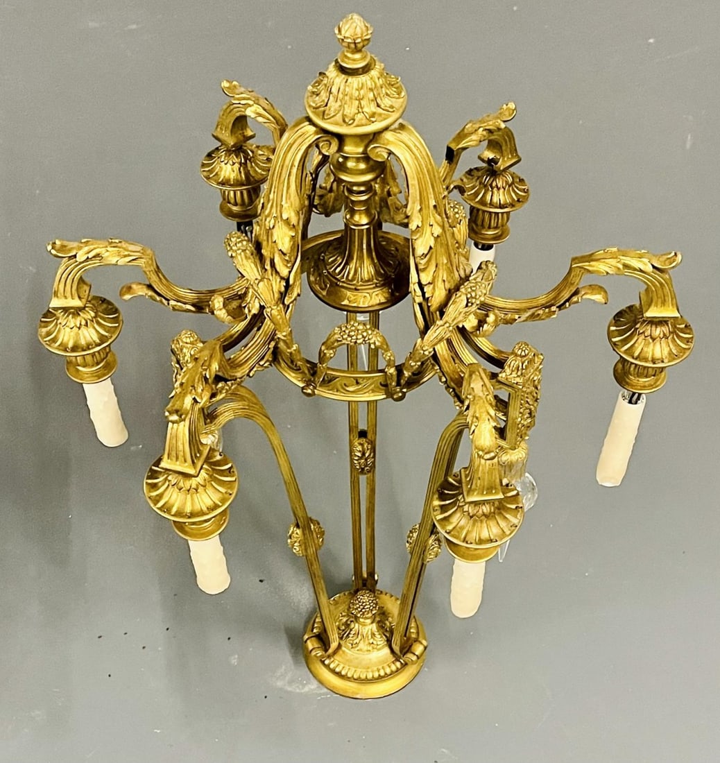 Louis XVI 19th Century Dore Bronze Chandelier, Six Light, Estate Item - 12