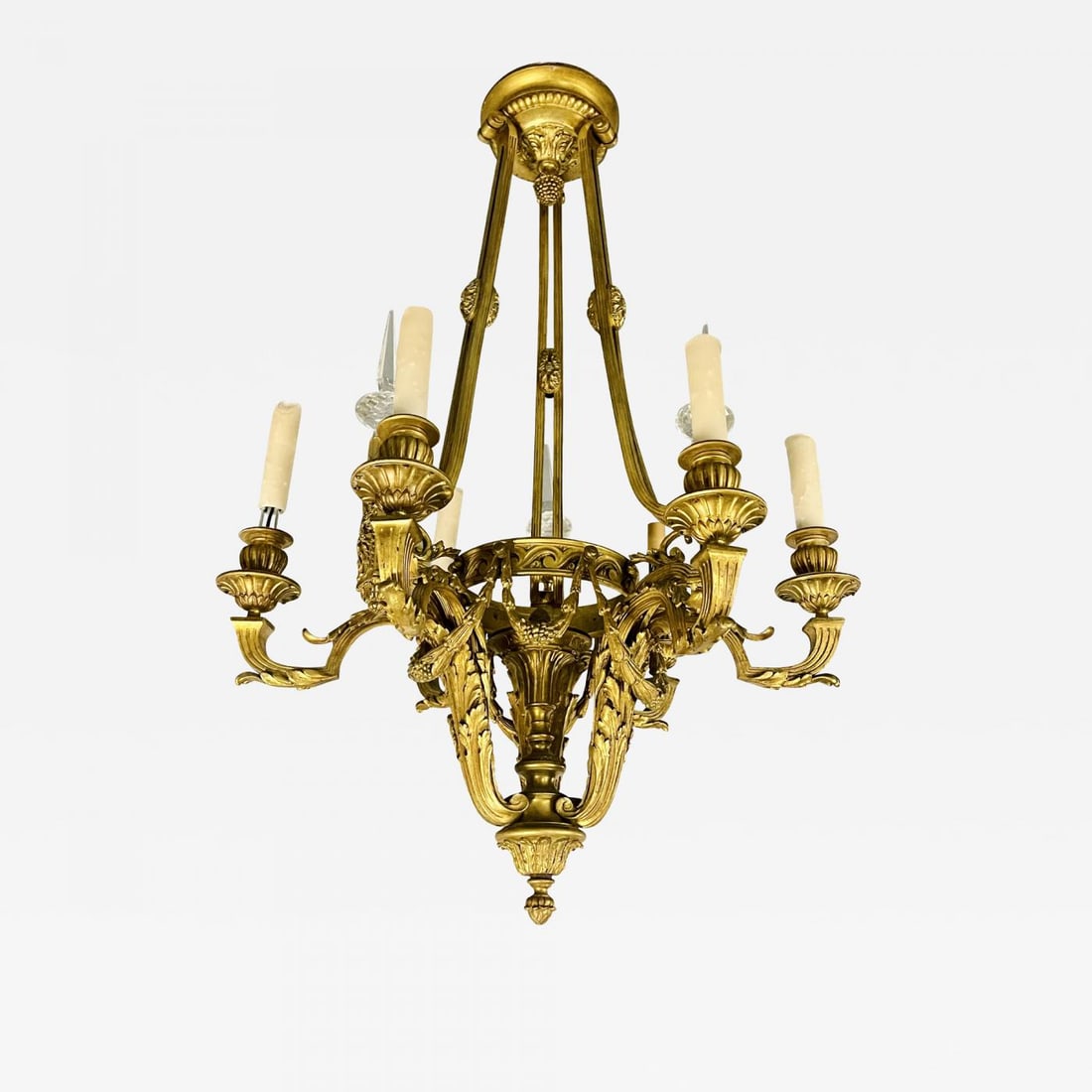 Louis XVI 19th Century Dore Bronze Chandelier, Six Light, Estate Item - 2