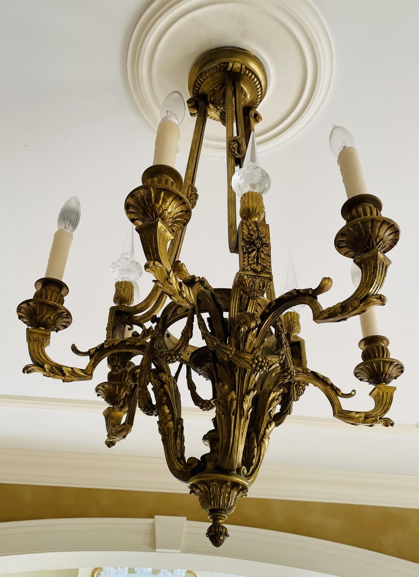Louis XVI 19th Century Dore Bronze Chandelier, Six Light, Estate Item - 4
