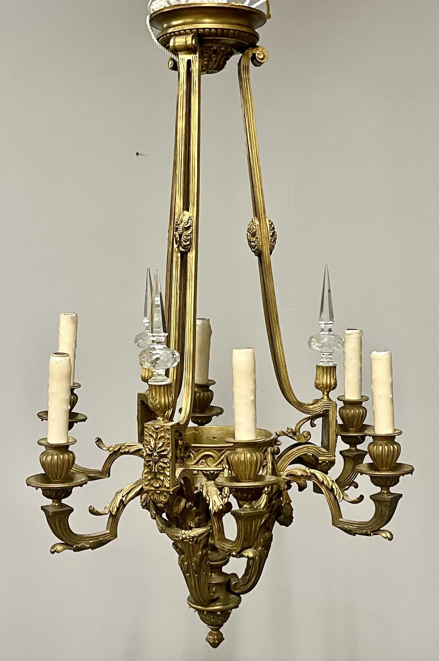 Louis XVI 19th Century Dore Bronze Chandelier, Six Light, Estate Item - 5