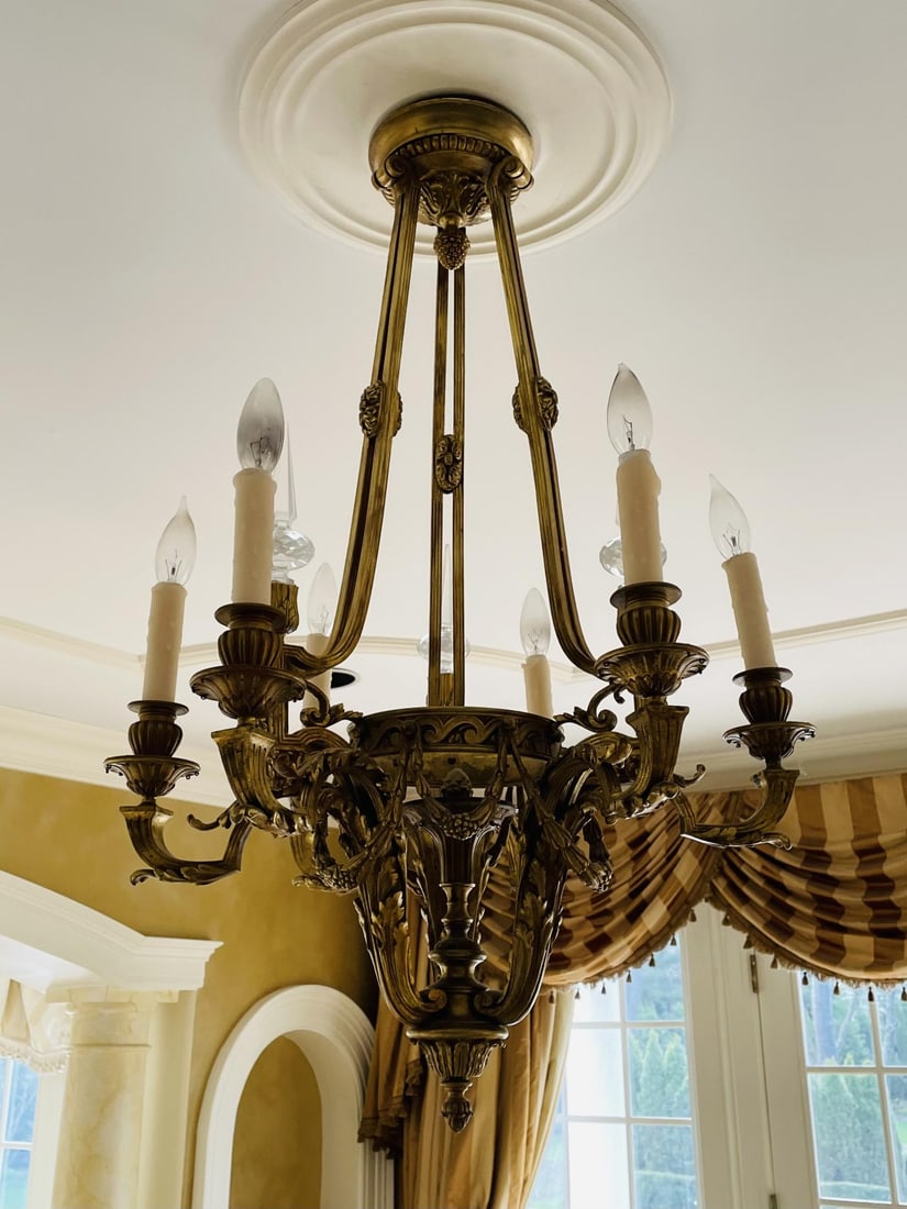 Louis XVI 19th Century Dore Bronze Chandelier, Six Light, Estate Item - 6