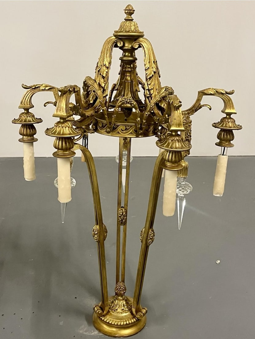 Louis XVI 19th Century Dore Bronze Chandelier, Six Light, Estate Item - 7