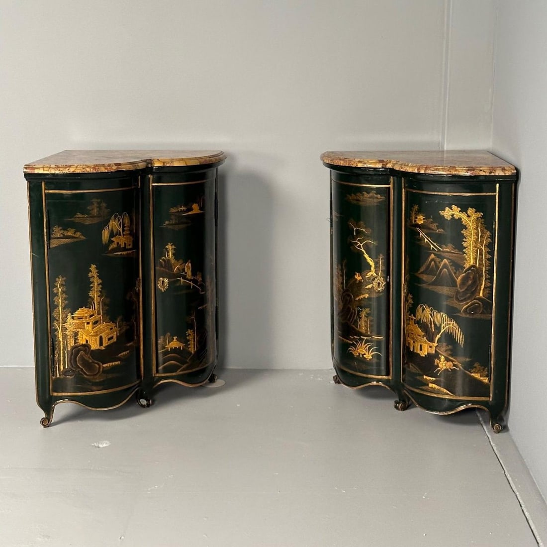 Pair Louis XV Style Japanned Corner Cabinets / Encoignures, Christies Provenance - 3