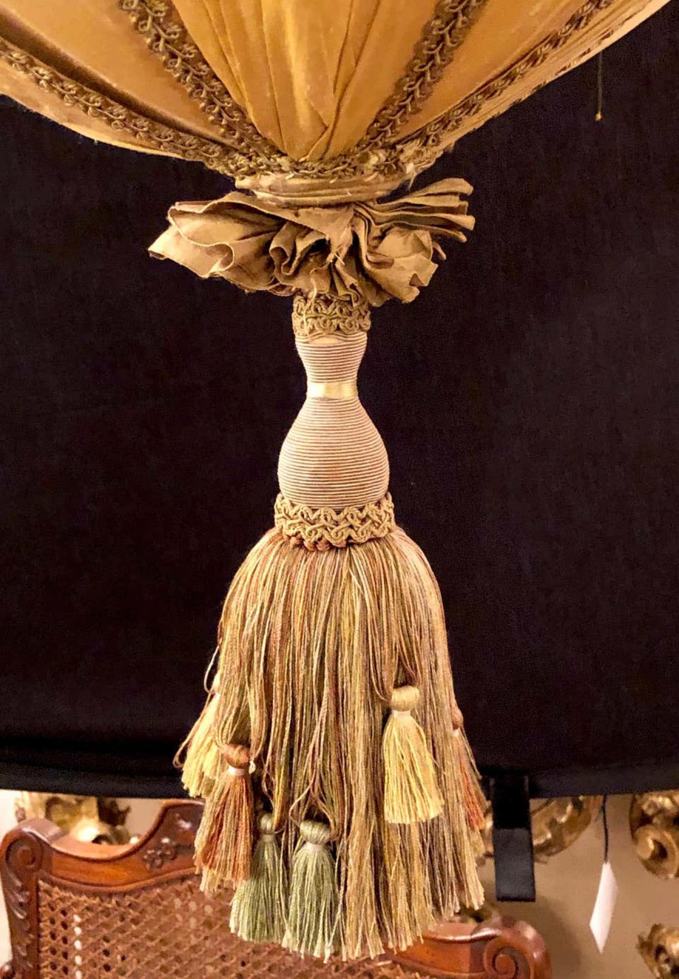 Palatial Light Fixture in Copper, Brass and Iron with Silk Dome Shade - 10