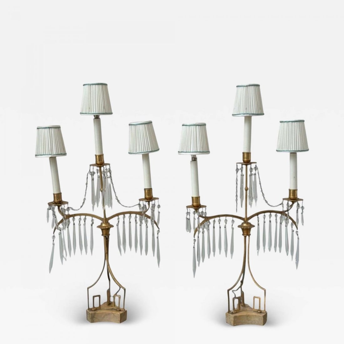 Russian Neoclassical, Dore Bronze, Crystal, Marble, Table Lamps, Russia, 19th c. - 2