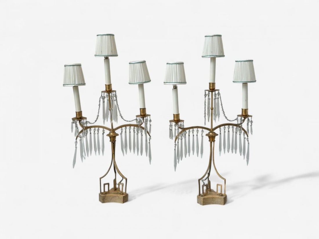 Russian Neoclassical, Dore Bronze, Crystal, Marble, Table Lamps, Russia, 19th c. - 3