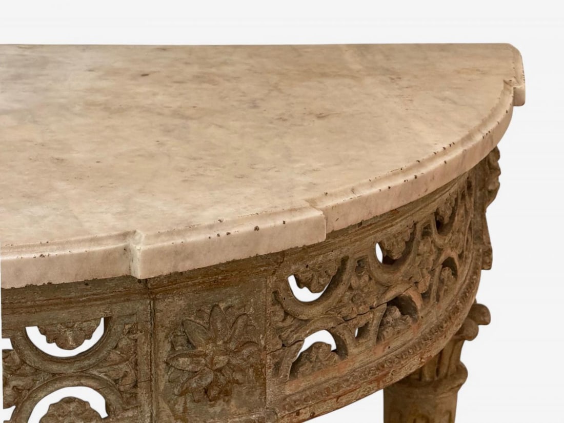 Gustavian, Louis XI, Painted Wood, Marble, Demilune Console Table, France, 1780 - 10