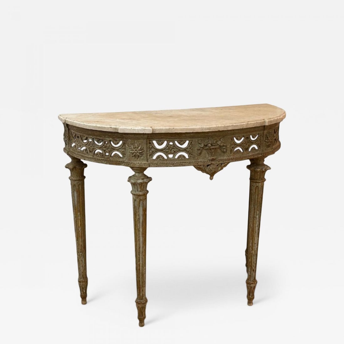 Gustavian, Louis XI, Painted Wood, Marble, Demilune Console Table, France, 1780 - 2