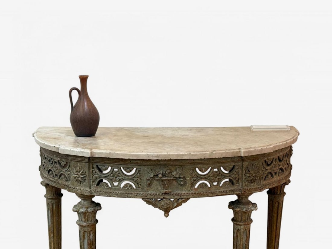 Gustavian, Louis XI, Painted Wood, Marble, Demilune Console Table, France, 1780 - 6