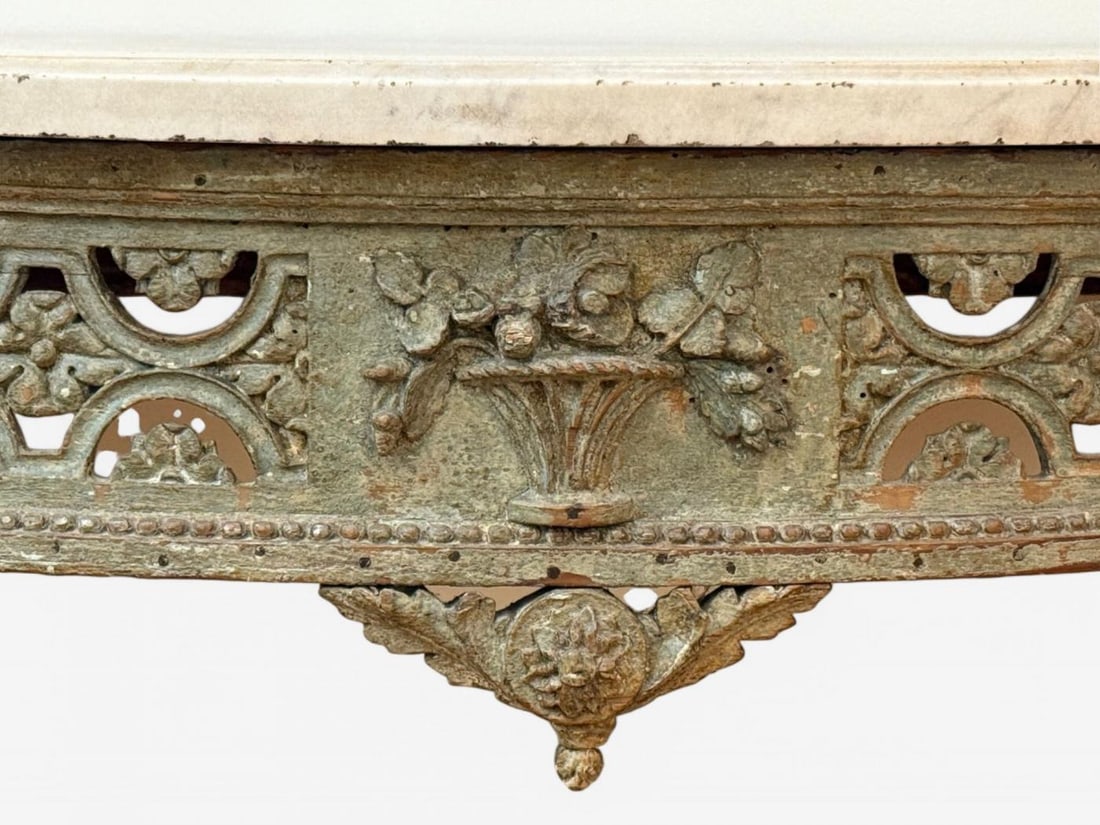 Gustavian, Louis XI, Painted Wood, Marble, Demilune Console Table, France, 1780 - 7