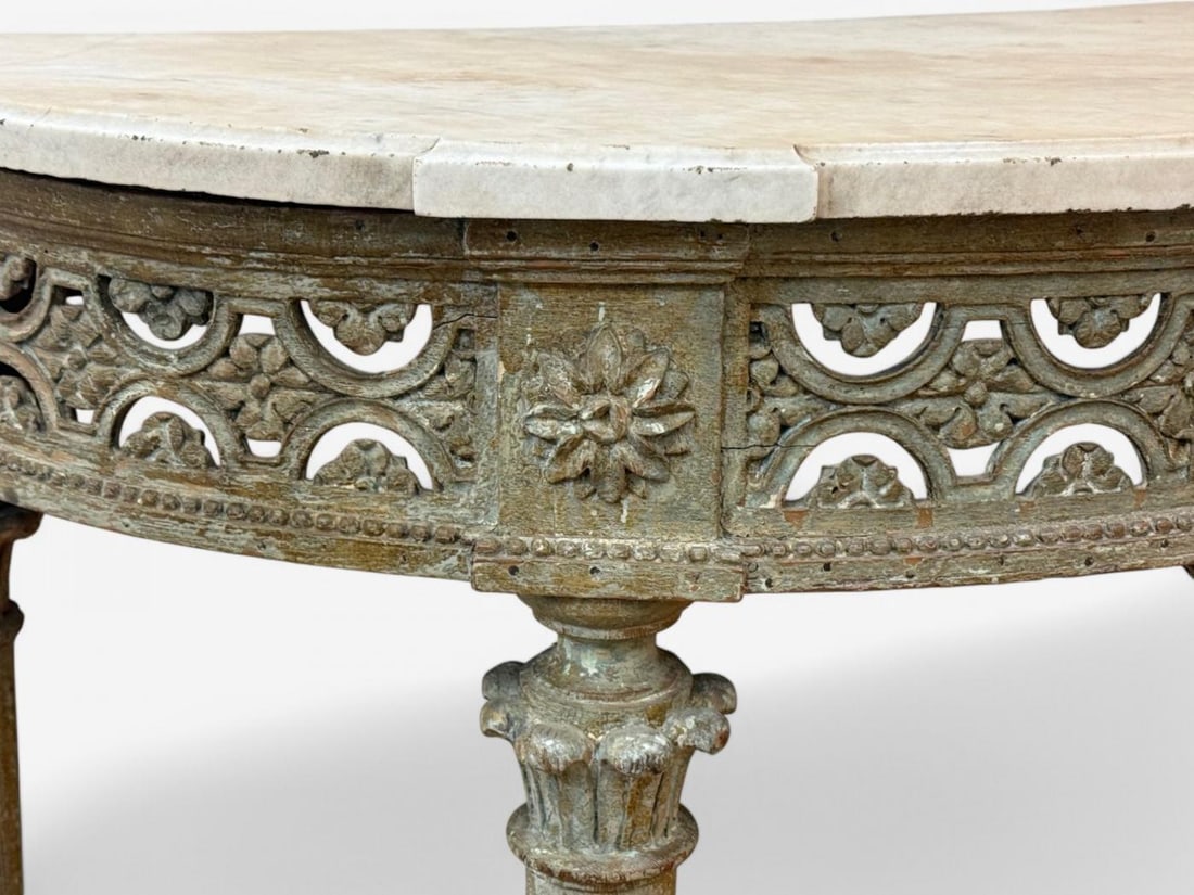 Gustavian, Louis XI, Painted Wood, Marble, Demilune Console Table, France, 1780 - 8