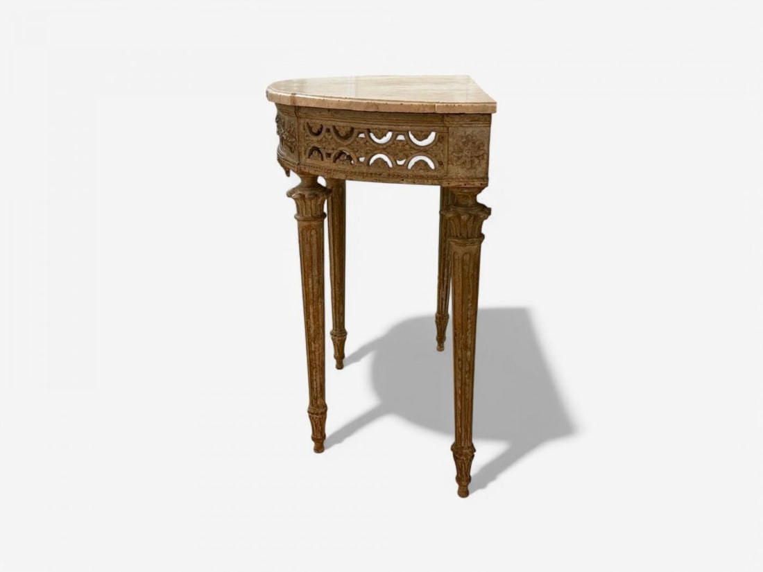 Gustavian, Louis XI, Painted Wood, Marble, Demilune Console Table, France, 1780 - 9